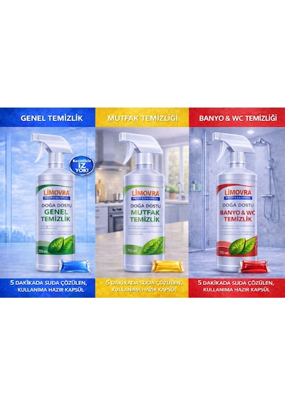 Kırmızı-sarı-mavi Kapsül 3'lü Temizlik Set 750 Ml - Bitkisel 3’lü Set