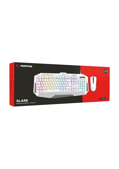 Rampage Km-34 Glare Beyaz Usb Rgb Aydınlatmalı Q 12800 Dpı Mouse Gaming Oyuncu Klavye Set Optik