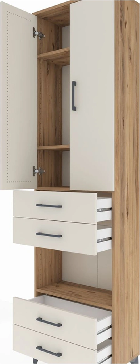 Arges Dolap 4 Raflı 4 Çekmeceli 2 Kapaklı 60x30x221 Çam-aytaşı Çam
