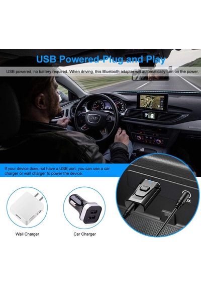 Bluetooth Alıcı Adaptörü, Bluetooth 5.0 Stereo Alıcı Eller Serbest Araç Kitleri Mini Kablosuz 3,5 Mm Aux Çıkı