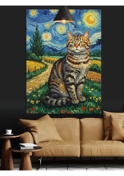 Van Gogh Kedi Dekoratif Kanvas - Mdf Ahşap Tablo