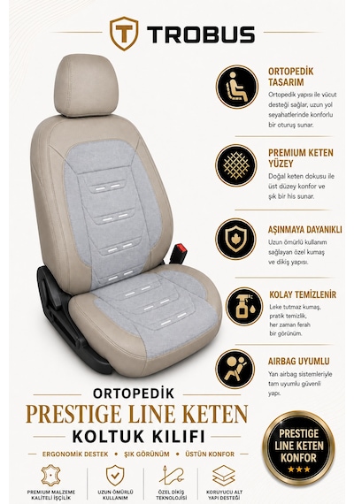 Renault Megane E-tech 2022+ Uyumlu Prestige Line Keten Serisi Bej Koltuk Kılıfı