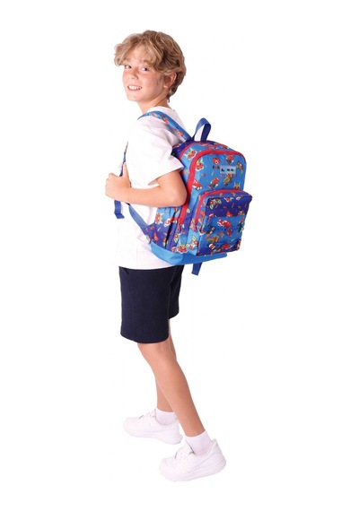 Kaukko Kids Dört Bölmeli Erkek Çocuk Silikon Aksesuarlı Mavi Kırmızı İlkokul Çantası Mavi - Kırmızı
