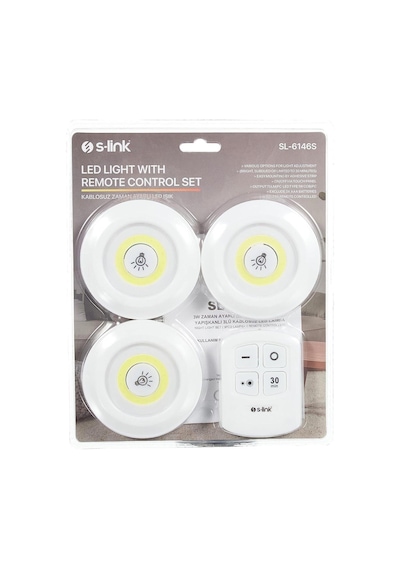 Sl-6146s 3w Zaman Ayarlı Uzaktan Kumandalı Yapışkanlı 3lu Kablosuz Pilli Led La