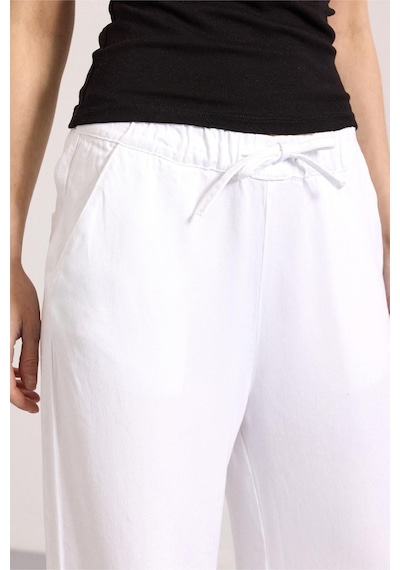 Olcay Beli Lastikli Rahat Kesim Soft Denim Pantolon Beyaz 7587