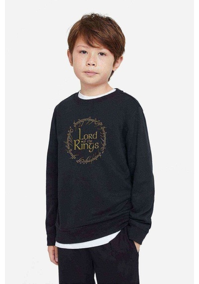 Tshirthane Lord Of The Rings Circle Gold Baskılı Unisex Çocuk Siyah Sweatsh