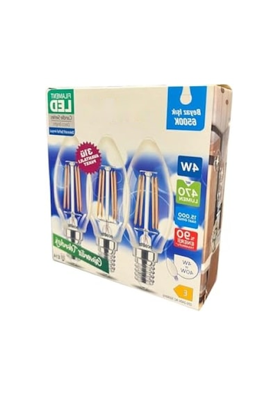 Ecolite 4w Led Filament Mum Ampul, E14 Duy, 6500k Beyaz Işık, 470 Lümen, Şeffaf Cam, Akkor Görünümlü Dekoratif Lamba, 3'lü Paket Beyaz Enerji Sınıfı E 10c