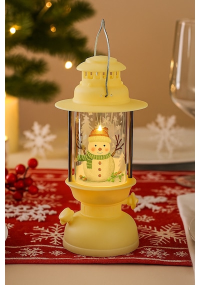 Yılbaşı Ledli Fener 14 Cm - Krem Renkli Gaz Lambası Desenli Dekoratif Işıklı Masa Ve Ağaç Süsü Diğer