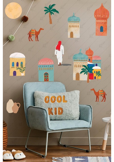 Ramazan Şehri Evler Develer Ağaçlar Sticker Seti, Ramazan-ı Şerif Eğitici Öğretici Sticker Çok Renkli