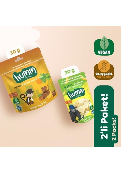 Organik Glutensiz Vegan Muzlu Atıştırmalık Paketi - 2 Adet 2 Çeşit 60 G