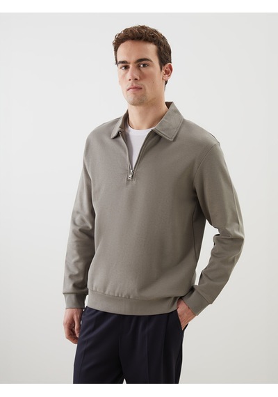 Lcw Vision Yeşil Polo Yaka Uzun Kollu Erkek Sweatshirt