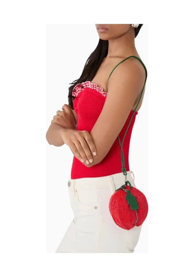 Staud Campari Beaded Bag, Mini Çapraz Askılı Boncuklu Çanta, Şık Ve Göz Alıcı Omuz Çantası Kırmızı