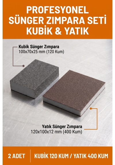Sünger Zımpara Seti 120 Kum Kubik Ve 400 Kum Yatık El Zımparası 2 Adet