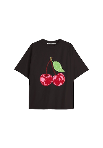 Kalic Studio Y2k Vintage Cherry Baskılı Siyah T-shirt Kod 80 Siyah-80