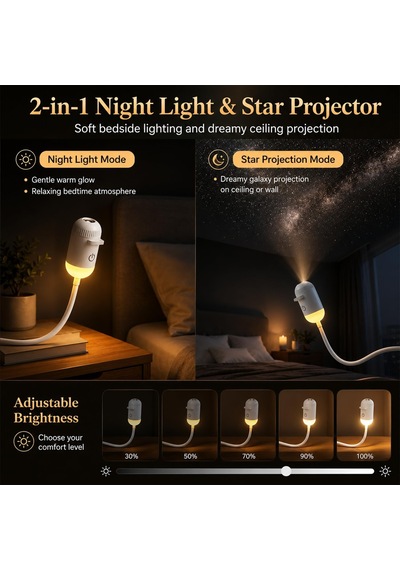 Yıldızlı Gökyüzü Gece Işığı Projektörü, Taşınabilir 2'si 1 Arada Projektör, 12 Projeksiyon Filmleri, 360 Ayarlanabilir Parlaklık Kontrolü, Led Gece Işığı Çocuklar Ve Y