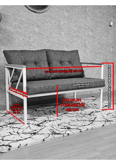 Zafir Siyah Boyalı Bahçe - Balkon - Mutfak Çay Seti Takımı Bahçe Koltuk Takımı Krem