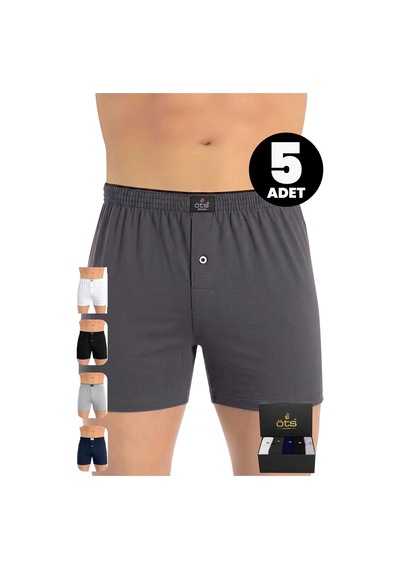 Öts Premium 5'li Erkek Boxer Düğmeli, Süprem - Hediye Kutulu, %100 Pamuk, Renkli