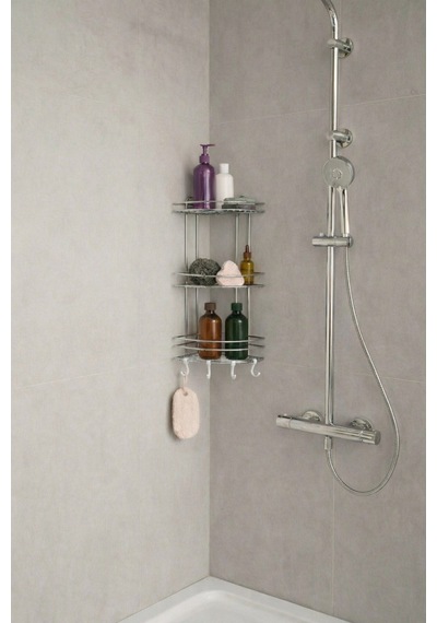 Sas Haus Banyo Köşe Rafı Askılı Duş Organizeri Ve Şampuanlık 3 Katlı Krom Ek-03 Krom