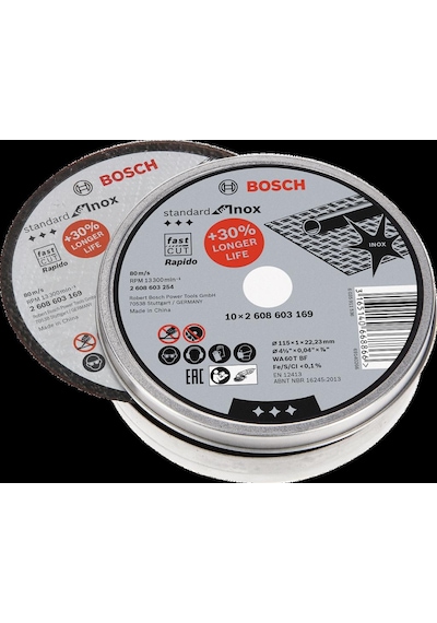 Bosch - 115 1,0mm Standard Seri Düz Inox Paslanmaz Çelik Kesme Diski Taş - Rapido 10'lu 2608603254