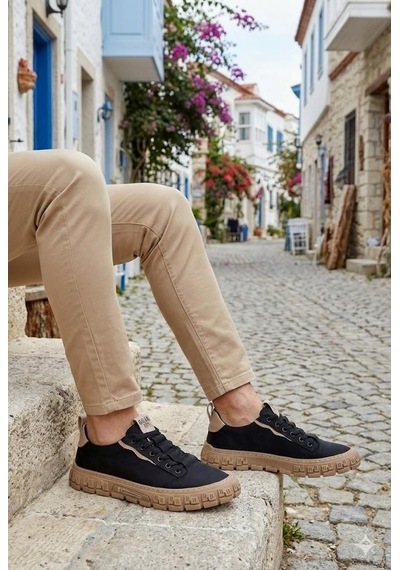 Guja 26y518 Rahat Desenli Kauçuk Taban Lastik Bağcıklı Erkek Sneaker Ayakkabı Siyah