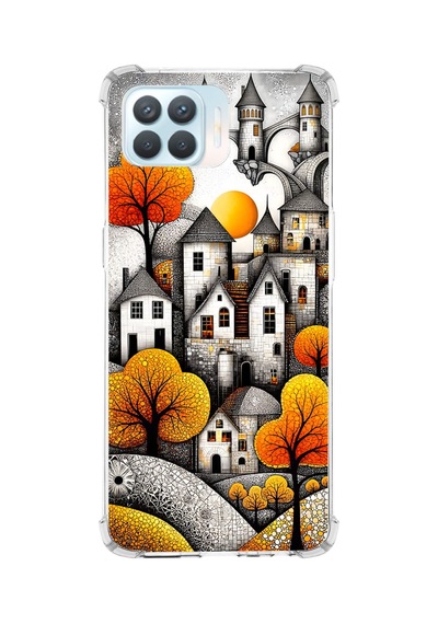 Printify Oppo Reno4 Lite İle Uyumlu Düşlerin Dansı Serisi Göçebe Şatolar Tasarımlı Uv Baskılı Köşe Korumalı Antişok Kılıf Şeffaf