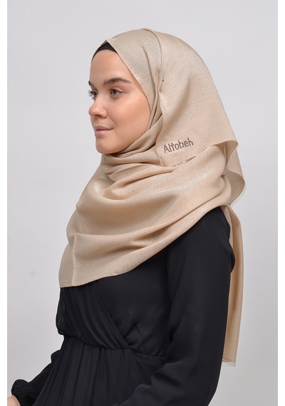 Altobeh Kadın Düz Renk Pırıltı Simli Tesettür Shawl Parlak Abiye Şal - Koyu Bej