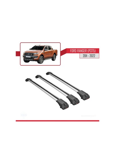 Ford Ranger 2011-2022 Arası İle Uyumlu Ace-1 Ara Atkı Tavan Barı Gri 3 Adet Bar