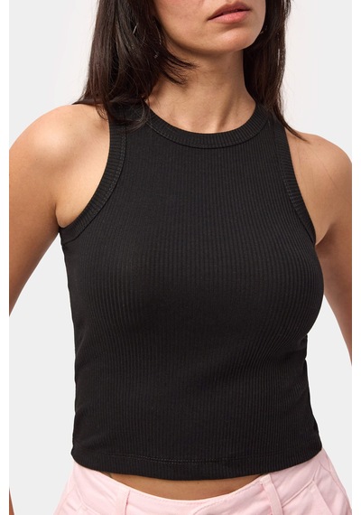 Kadın Siyah S6-1 Sıfır Kol Esnek Kumaş Crop Top