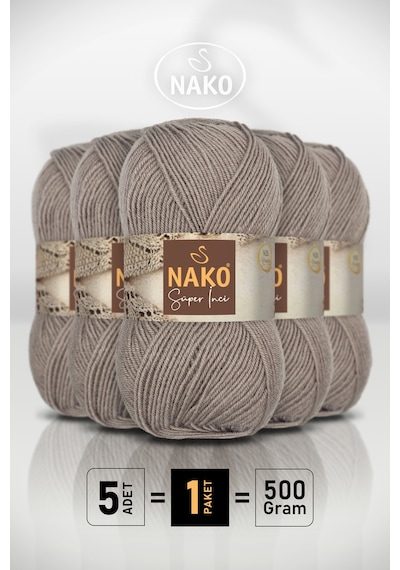 Süper İnci - 2000 Vizon - 5'li Paket - 100gr/260m - El Örgü İpi - Atkı Yelek Kazak İpi
