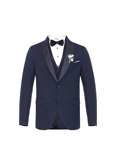 Süvari Lacivert Slim Fit Armürlü Sivri Yaka 6 Drop Smokin & Damatlık