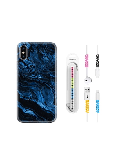 Apple Uyumlu iPhone XS Max Kılıf Kablo Koruyuculu Blue Marble 1379