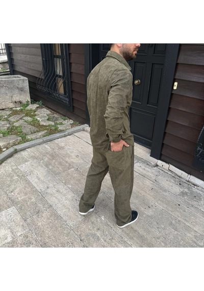 Moderie Butik Erkek Fitilli Kadife Cepli Buggy Pantolon Oversize Rahat Kalıp - Haki Haki