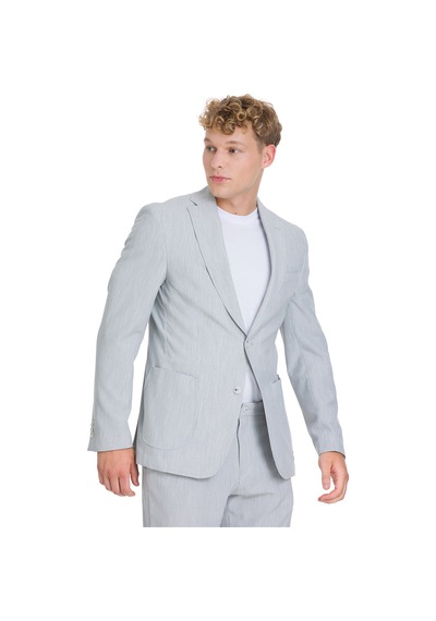 Hatemoğlu Gri Slim Fit Çizgili Mono Yaka Takım Elbise 36322 Gri