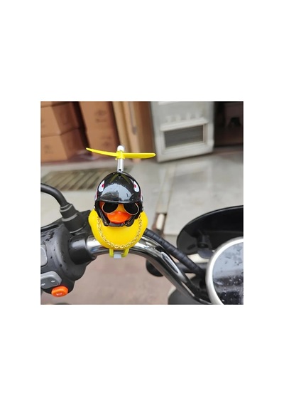 Kasklı Ördek Işıklı Bisiklet Süsü - Motosiklet Süsü - Torpido Süsü Siyah Dişli - Işıklı