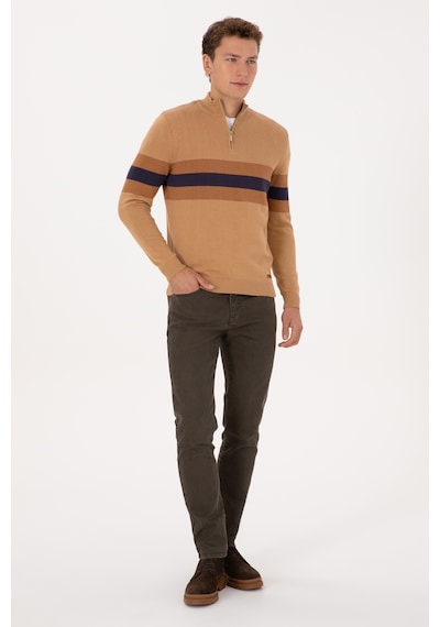 U.S. Polo Assn. Erkek Regular Fit Yarım Fermuarlı Camel Kazak 50315034-VR015