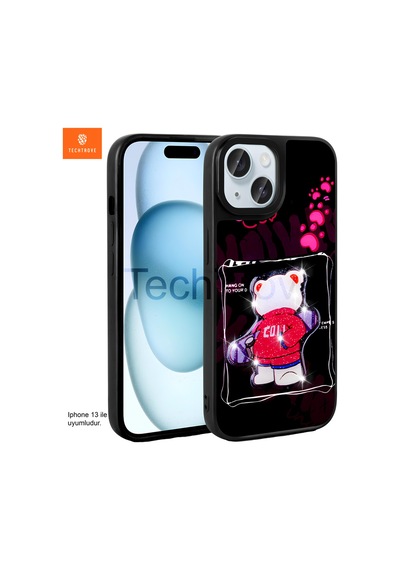 Apple Apple iPhone 13 / 14 Uyumlu Kılıf Parlayan Kabartmalı Ikonik Figürlü Silikon Kapak