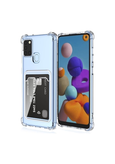 Fibaks Galaxy A21s Uyumlu Kılıf Kamera Koruma Ve Köşe Korumalı Kartlıklı Cüzdanlı Darbe Emici Kapak