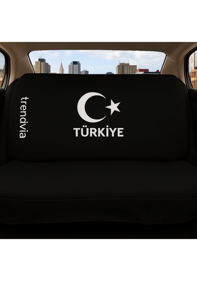 Türkiye Ay Yıldız Bayraklı Siyah Renk Ön Ve Arka Oto Koltuk Kılıfı Seti Penye Servis Tipi Koltuk Koruyucu