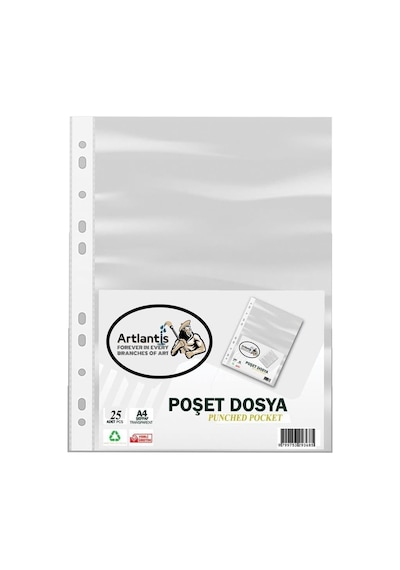Poşet Dosya 25 Li A-4 Şeffaf Föy Dosya 1 Paket Artlantis Ofis Okul Kenarı Delikli Poşet Dosya 1 Paket Diğer