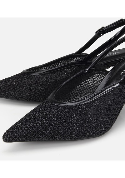Hotiç Kadın Siyah File Detaylı Kısa Topuklu Stiletto 01ayh320800a100 01ayh320800a100