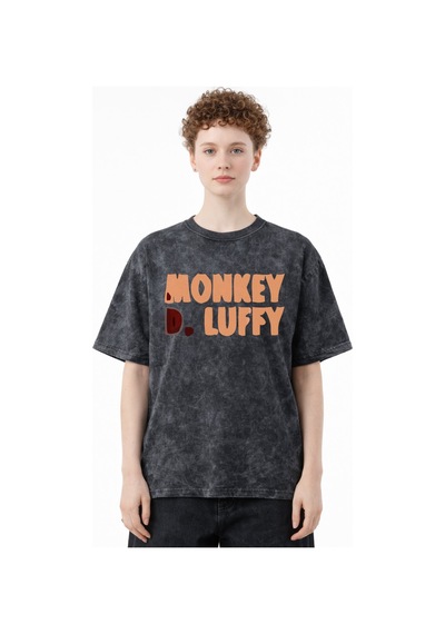Sevbano Monkey D. Luffy One Piece Anime Baskılı Unisex Oversize Eskitme Y Siyah