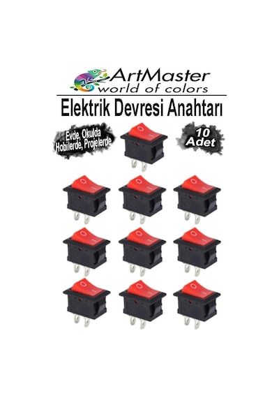 Kırmızı Siyah Elektrik Devresi Anahtarı 10 Adet On Off Açma Kapama Devre Anahtarı Aç Kapa Deney Elektirik Açma Kapama