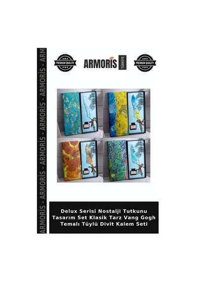 Delux Serisi Nostalji Tutkunu Tasarım Set Klasik Tarz Vang Gogh Temalı Tüylü Divit Kalem Seti