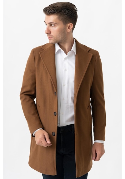 White Stone Ancona 4025-2 Düz Ceket Yaka Slim Fit Pamuklu Kaban Camel-Camel