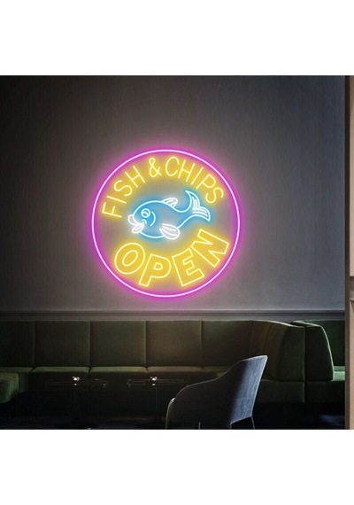 Fısh&chıps Open Yazılı Ve Şekilli Neon Tabela Sarı