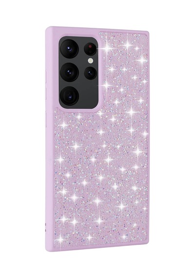 Galaxy Uyumlu S24 Ultra Kılıf Simli Pırlanta Taşlı Kamera Yükseltili Silikon Pazarplus Lila