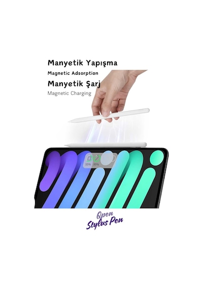 Apple Uyumlu iPad 2025 Air 13 M3 Type C Şarj Özellikli Avuçiçi Ve Eğim Özellikli Tablet Kalemi Beyaz