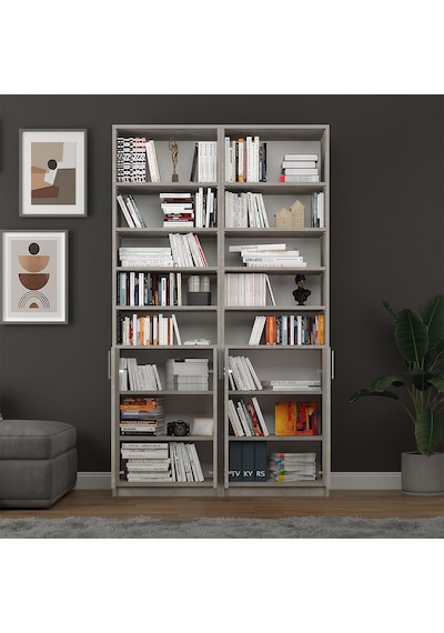 Asra Trend K-45 %100 MDF 120 cm 2 Modüllü Kapaklı Kitaplık Raflı Kütüphane Retro Taş