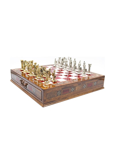 Saklamalı - 788 - Satranç Roma Oymalı Sc38s - 38cm, Kırmızı Tahta - Muratech - - Sc38k