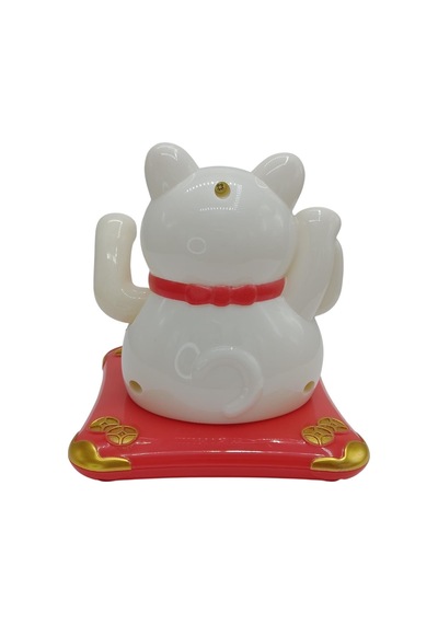 Maneki Neko El Sallayan Şans Kedisi Beyaz Solar Güneş Enerjili 10x10cm No4b01